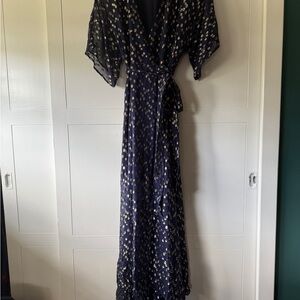 Elegant Navy Blue Polka Dot Wrap Dress